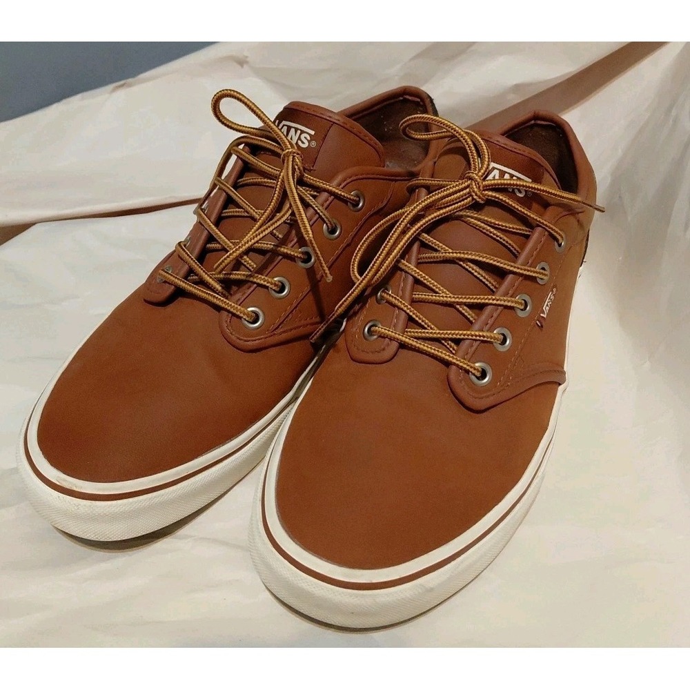 Vans Mens Atwood Leather Skateboard Low-Top Sneakers Brown Shoes Size 10